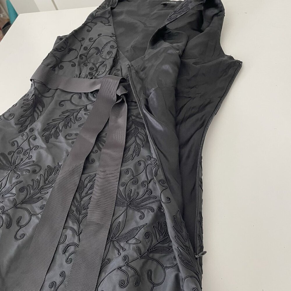 ELIE TAHARI Black 100% Silk MIRI Cocktail Dress Bubble Hem Soutache Detail Small - Picture 6 of 10